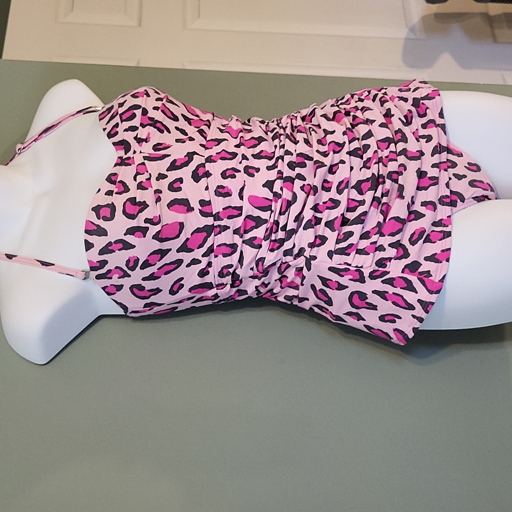 DKNY pink leopard tankini runched top and Bottoms - Picture 3 of 16